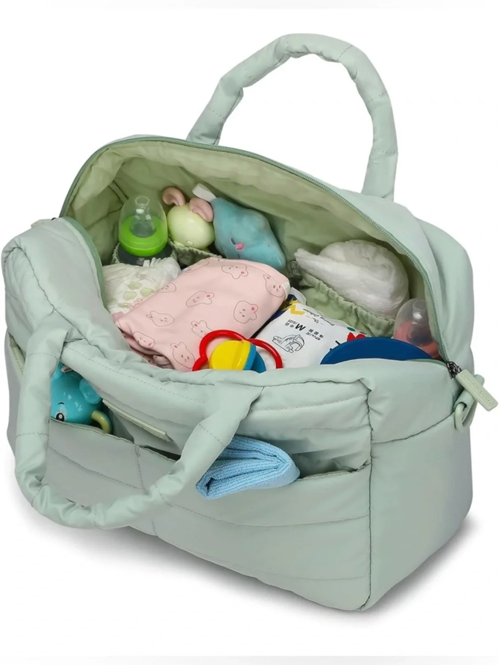 Buzz & Bloom Mint Sage Green Diaper Bag Tote
